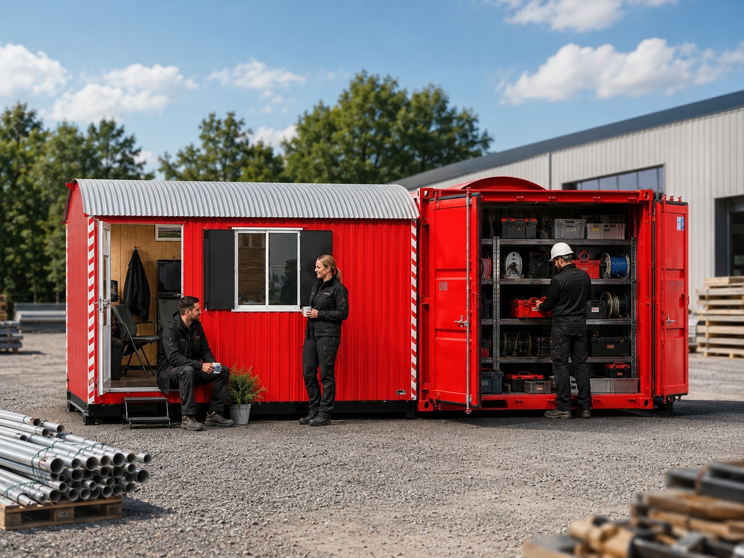 Container-Bauwagen-Kombi für Aufenthalt und Lagerung