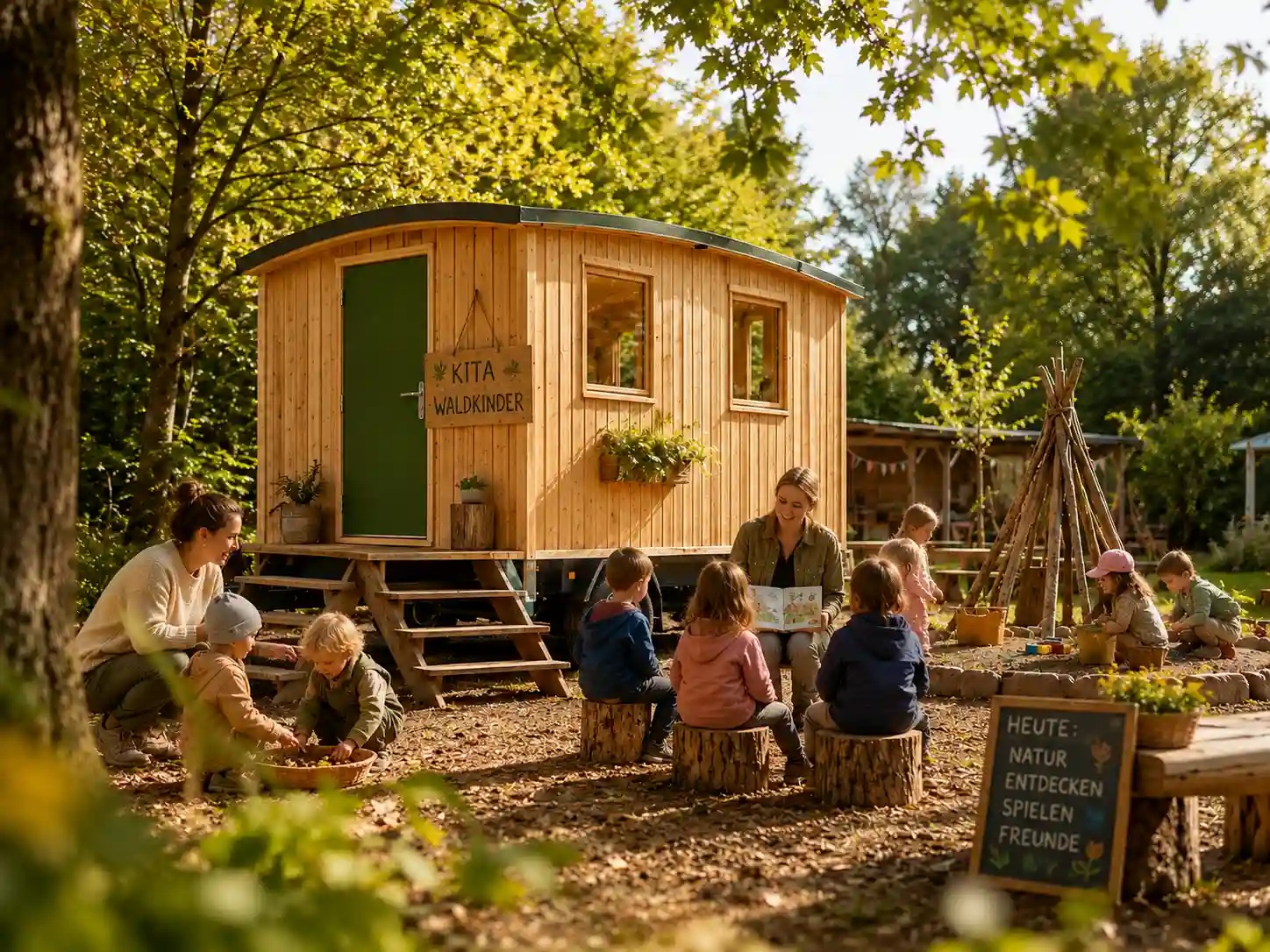 Bauwagen für Waldkindergarten und Kita in natürlicher Umgebung