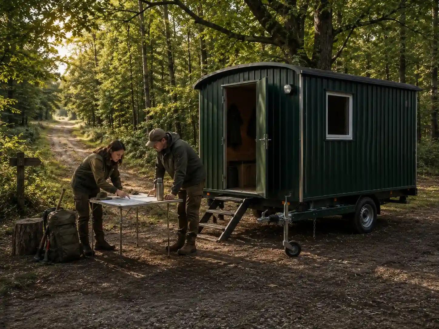 Waldarbeitsschutzwagen und Forstwagen im Wald im Einsatz