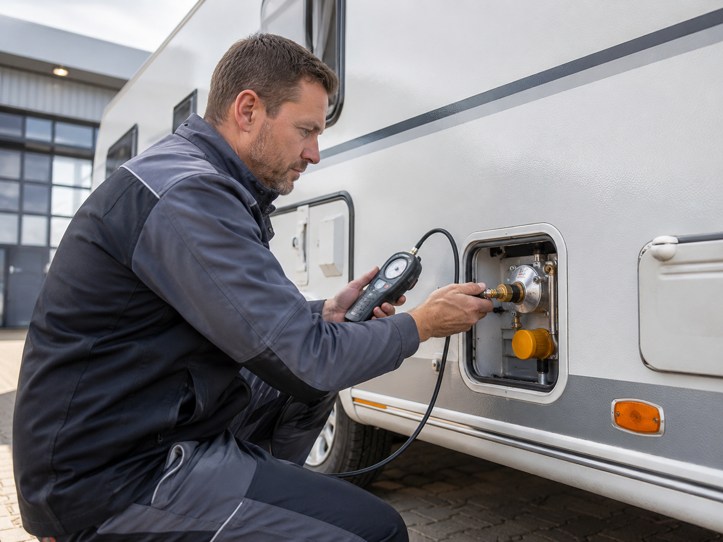 Gasprüfung beim Wohnwagen