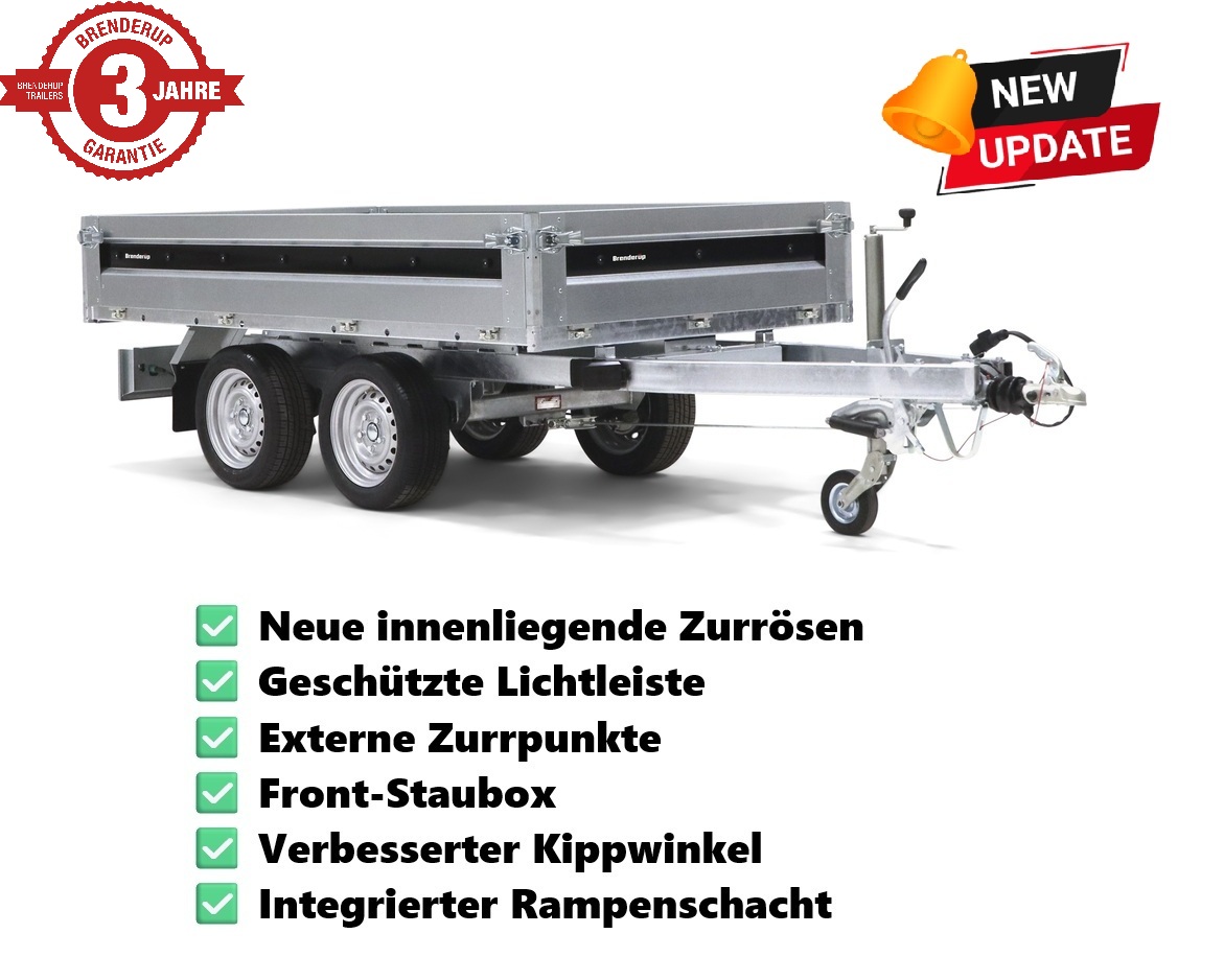 Brenderup BT 4310 STB 2700 kg Heckkipper mit E-Pumpe & Batterie & Stahlboden & Laubgitter